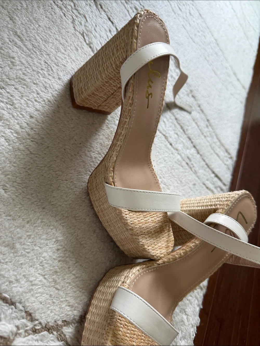 Lulu's White Leather-Strap Woven Platform Sandals